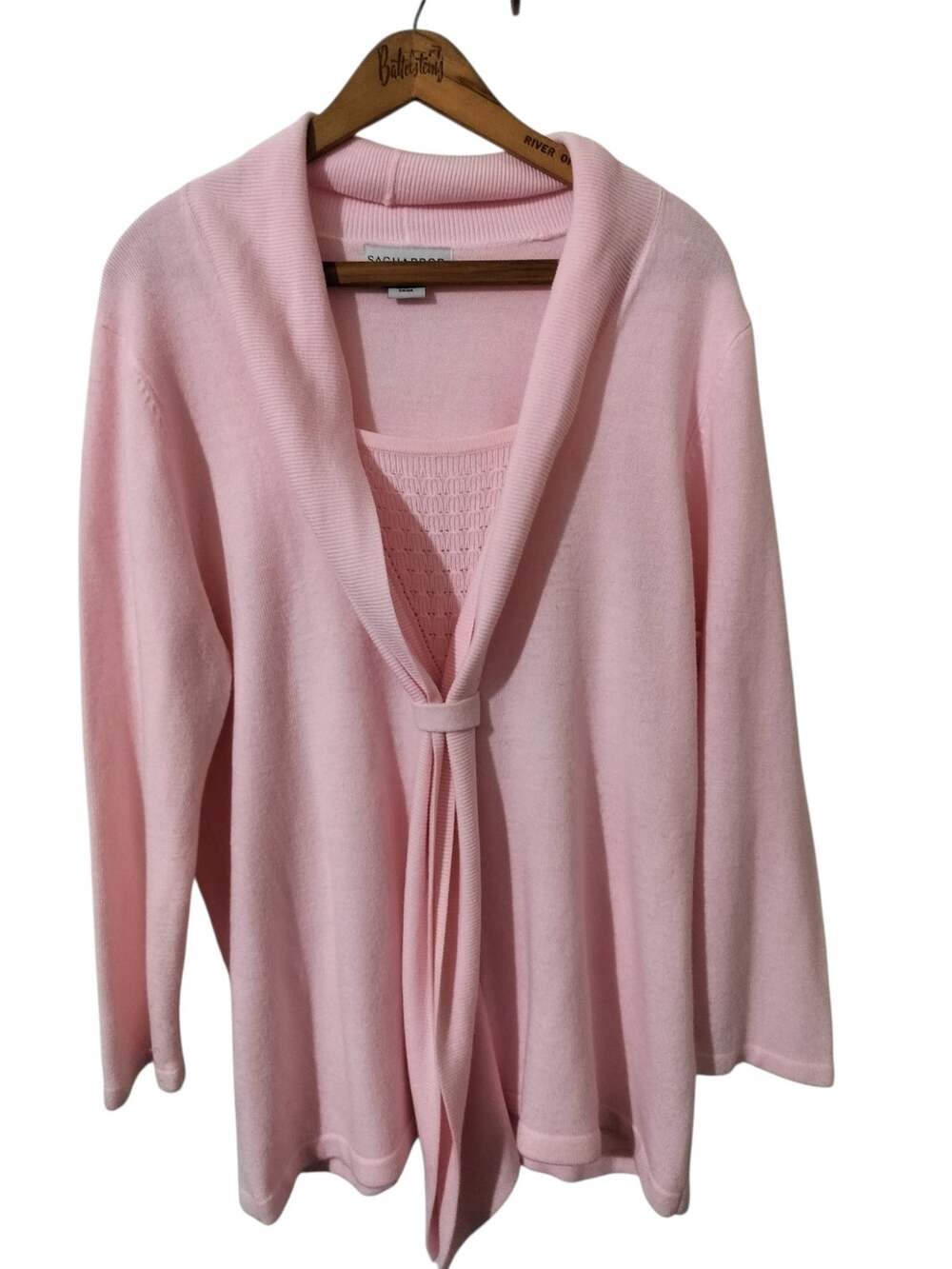 6222)Sag Harbor XL Pastel Pink 2-fer Open Fron faux Inset Tank Cardigan Sweater